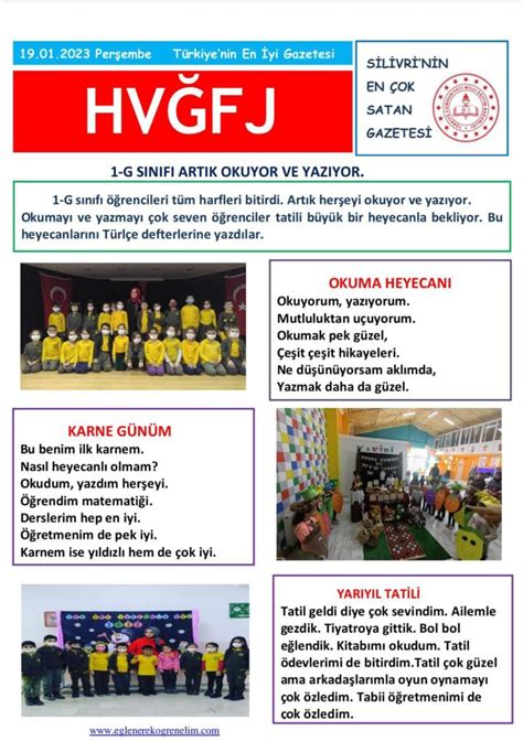 Sınıf Gazetesi 5 Grup Hvgfj Eğlenerek Öğrenelim Esra Sarıahmet