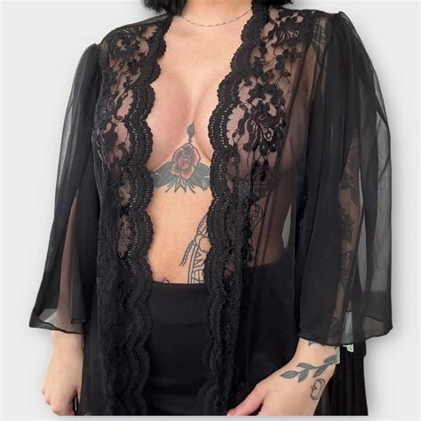 Vintage Black Sheer Lace Lingerie Overlay Size L Depop