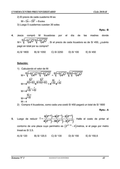 Lgebra Pre San Marcos Pr Cticas Y Ejercicios Pdf