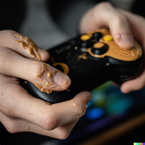 Adrian DALLE 2 A Man Using A Dirty Xbox Controller With Peanut