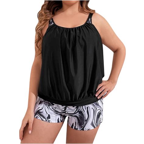 WREESH Womens Two Piece Swimsuit Tankini New Fashion Large Size Split Swimsuit Casual Bikini
