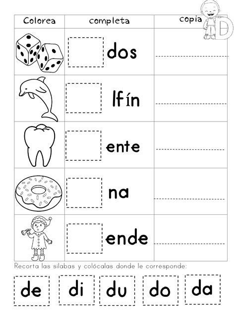 Sílabas Con La Letra D Da De Di Do Du Hojas De Cuaderno de