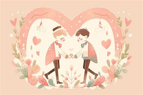 Pareja De Anime Gay Dentro De Un Coraz N Abstracto Ilustraci N De Valent N Fondo Rom Ntico