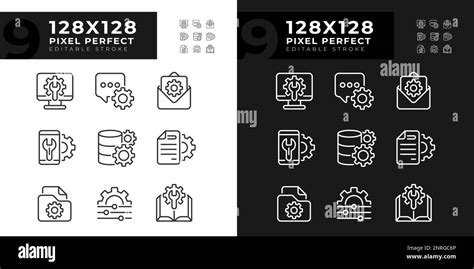 Technical Configuration Pixel Perfect Linear Icons Set For Dark Light