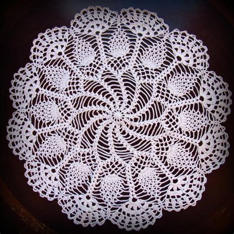 Crochet Doily In White Pinwheels And Pineapples With Beautiful Fan