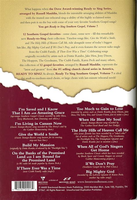 Ready To Sing Southern Gospel Volume 7 12 Favorite Gospel Songs