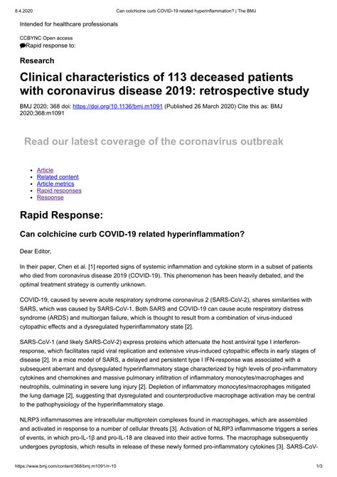 (PDF) Can colchicine curb COVID-19 related hyperinflammation?