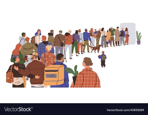 Big Queue People Waiting In Long Line Male Vector Image