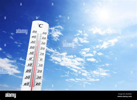 Thermometer With Celsius Scale Showing Extreme High Temperature Stock