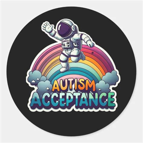 Autism Acceptance Rainbow Astronaut Classic Round Sticker Zazzle