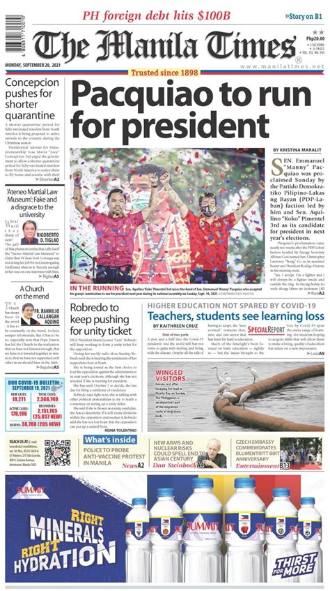 Todays Front Page September 20 2021 The Manila Times