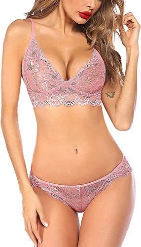 Polyester Floral Women Pink Lace Lingerie Bra Panty Set At 90 Set In New Delhi