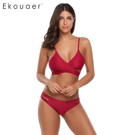 Ekouaer Sexy Bikini 2017 Push Up Swimwear Women Swimsuit Low Waist Bikini Set Beach Plus Size