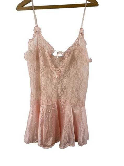 Vintage S Babydoll Nightie Nightgown Lingerie Pink Lace Large Union Made Etsy