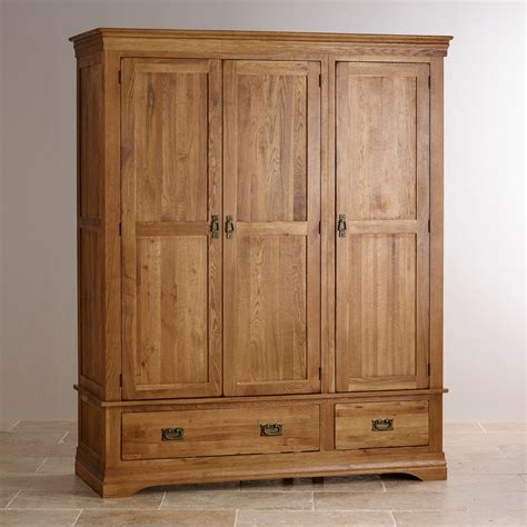 Rustic Vintage Oak Solid Wood Bedroom 3 Doors With Drawers Large