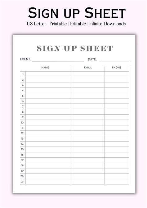 Free Sign Up Sheet Printable – Easy Sign Up! - Printables for Everyone