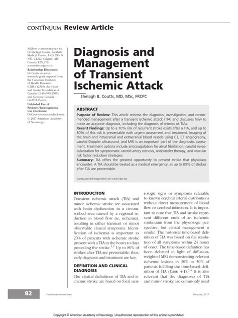 Diagnosis and Management of Transient Ischemic.10 | Stroke | Ischemia