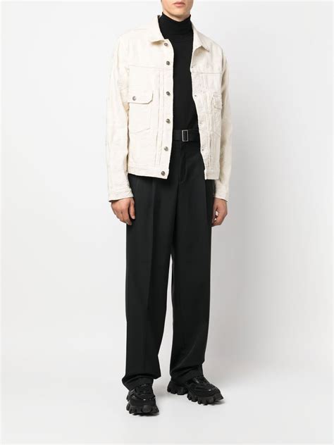 Logo Embroidered Denim Jacket In Nude ModeSens