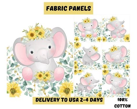 Baby Elephant Fabric Panels For Quilting Elephant Quilt Etsy