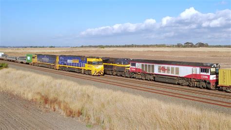 5mp2 Pacific National Steel Train Crosses Scts 7922v Container Train