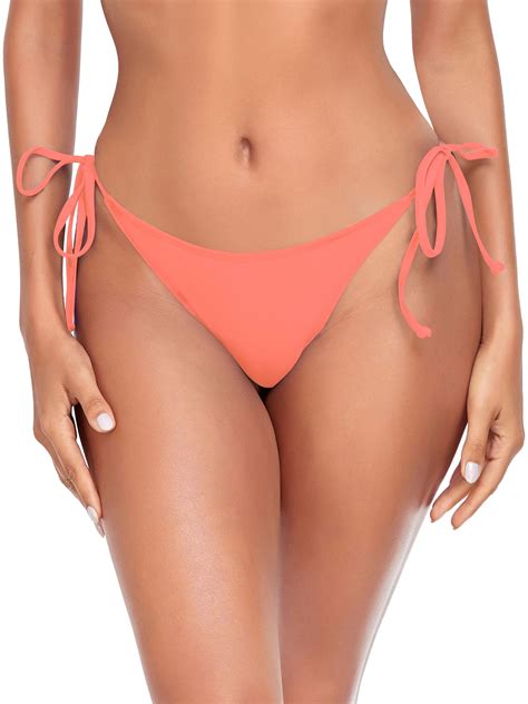 Relleciga Women S Orange Tie Side Thong Bikini Bottom Adjustable
