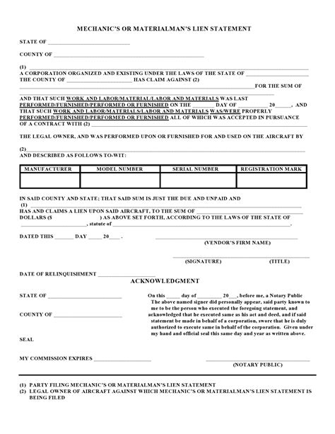 Printable Mechanics Lien Form