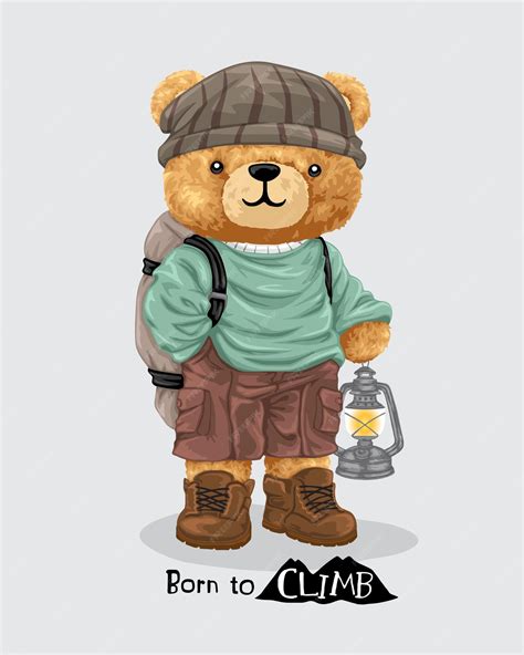 Premium Vector | Vector illustration of hand drawn teddy bear in camper