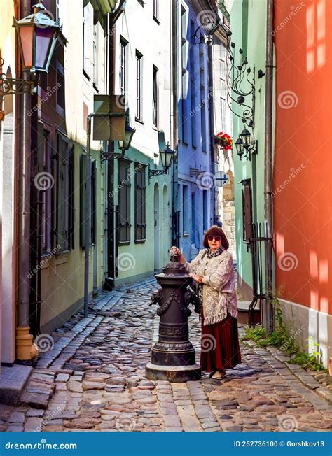 Old Medieval Street in Riga City, Latvia Stock Photo - Image of