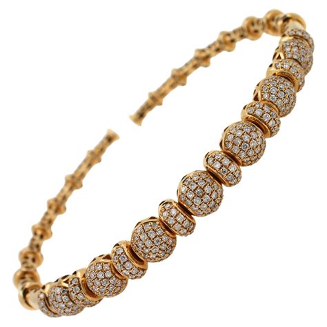 Brilliant Round Diamonds Pave Set Spheres 18k Yellow Gold Bangle Cuff