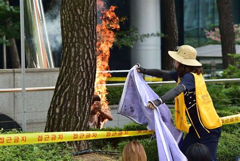 South Korean Man Lights Himself On Fire During Anti Japan Protest In