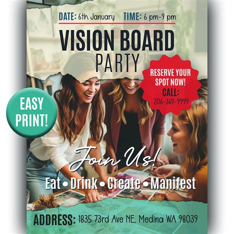 Vision Board Party Flyer Mood Board Invite Vision Board Party