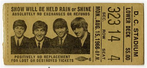 An Original Concert Ticket Stub From A Performance By The Beatles At