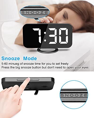 Digital Alarm Clocks7 Led Mirror Electronic Clockwith 2 Usb Charging