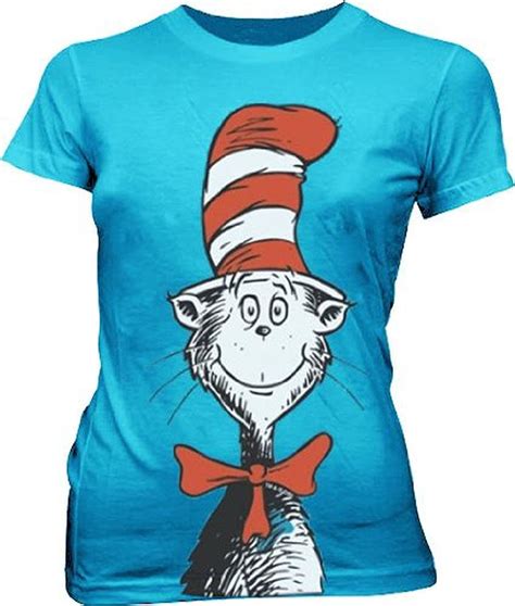 Dr Seuss Oversized Cat In The Hat Turquoise Blue Juniors T Shirt