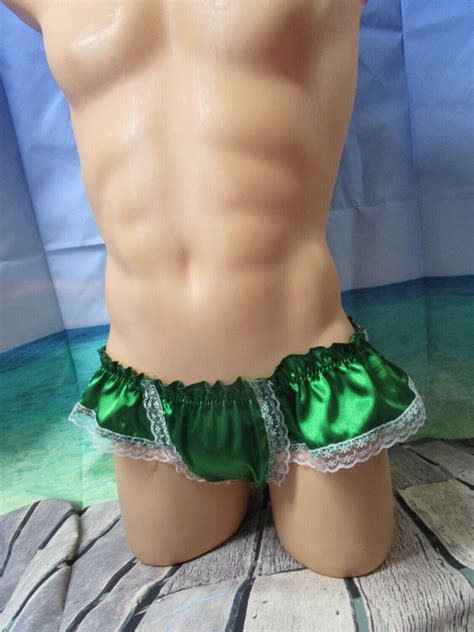 Satin W Lace Trim Ruffled Jock Strap Medium Man Front