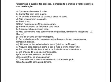 Identifique Os Sujeitos Das Orações A Seguir E Classifique-os