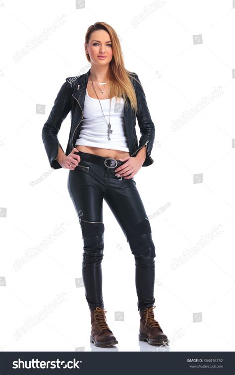 Sexy Blonde Girl Boots Leather Jacket Stock Photo 364416752 Shutterstock