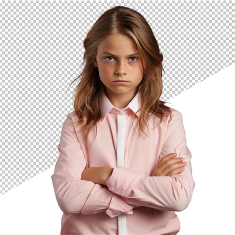 Premium PSD A Girl With Her Arms Crossed And A Pink Shirt That Says A