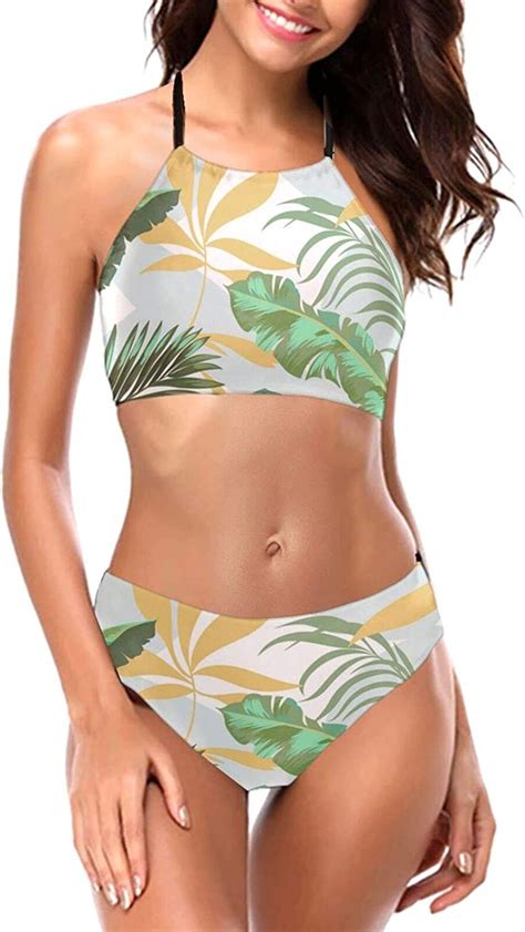 Conjunto De Bikini De Cuello Alto Para Mujer De Dos Piezas Deportivo Acolchado Sling Traje De