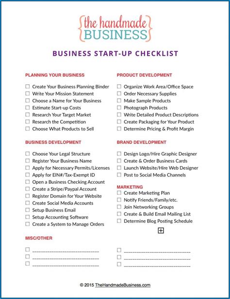 Printable Business Startup Checklist Template