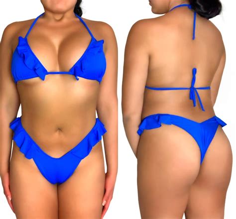 Royal Blue Ruffle Bikini Set Ruffle Bathing Suit Women Etsy
