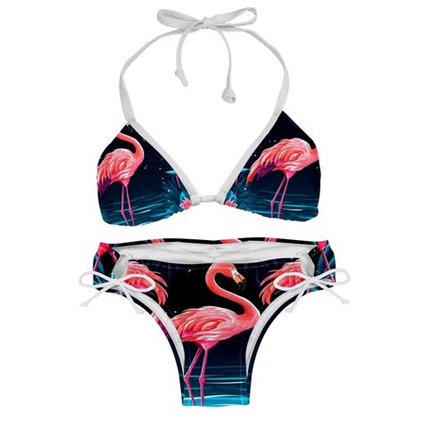 Flamingo Tropical Rainforest Detachable Sponge Adjustable Strap Two Pack Bikini Set Swimsuits