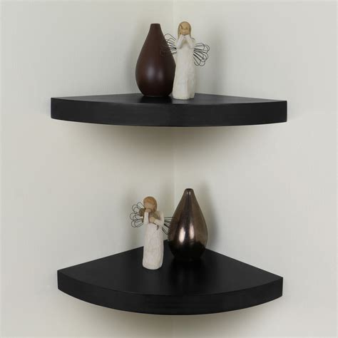 Black Chunky Wood Curvedradial Floating Corner Wall Shelf Pairset Of 2 Shelves Ebay