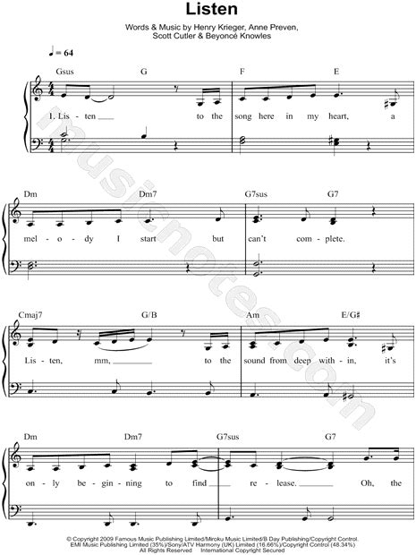 Listen Beyonce Sheet Music Pdf