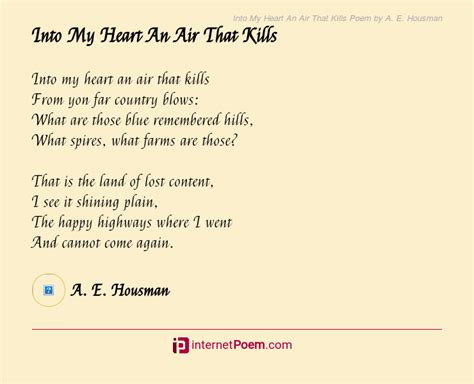 Into My Heart An Air That Kills Poem By A E Housman