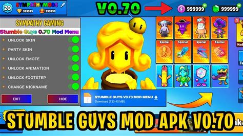 Stumble Guys Mod Menu 0 70 Colour Skins Level Gems Stumble Guys 0