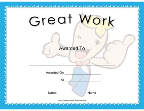 This Great Work Certificate Shows A Blonde Boy Giving A Wink And A Big