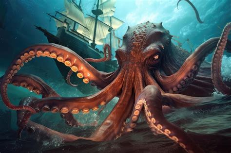 Premium Photo Octopus Kraken Battling Giant Squid In Underwater Battle