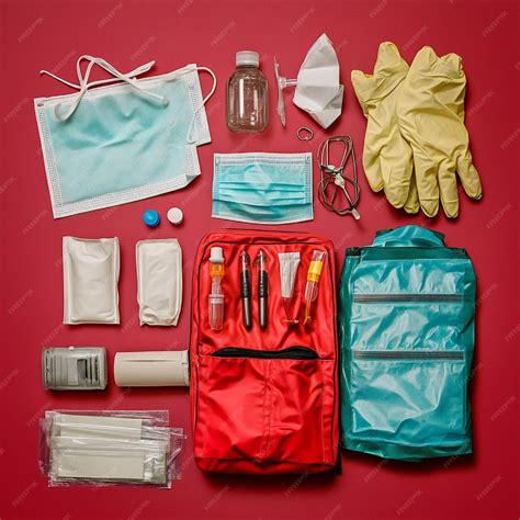 First aid kit with personal protective equipment PPE including gloves