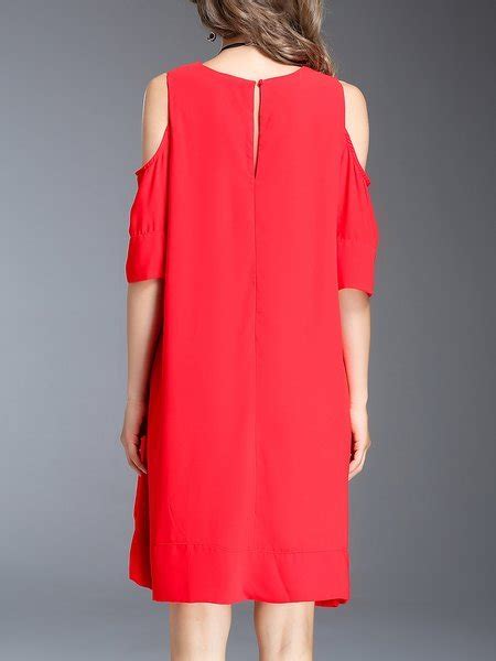 Red Simple Cold Shoulder Midi Dress StyleWe